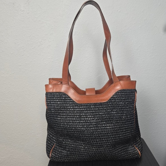 Dillards Made in Italy‎ Leather Straw Tote Shoulder Bag Tote Bag Shoulder Bag - Picture 14 of 16